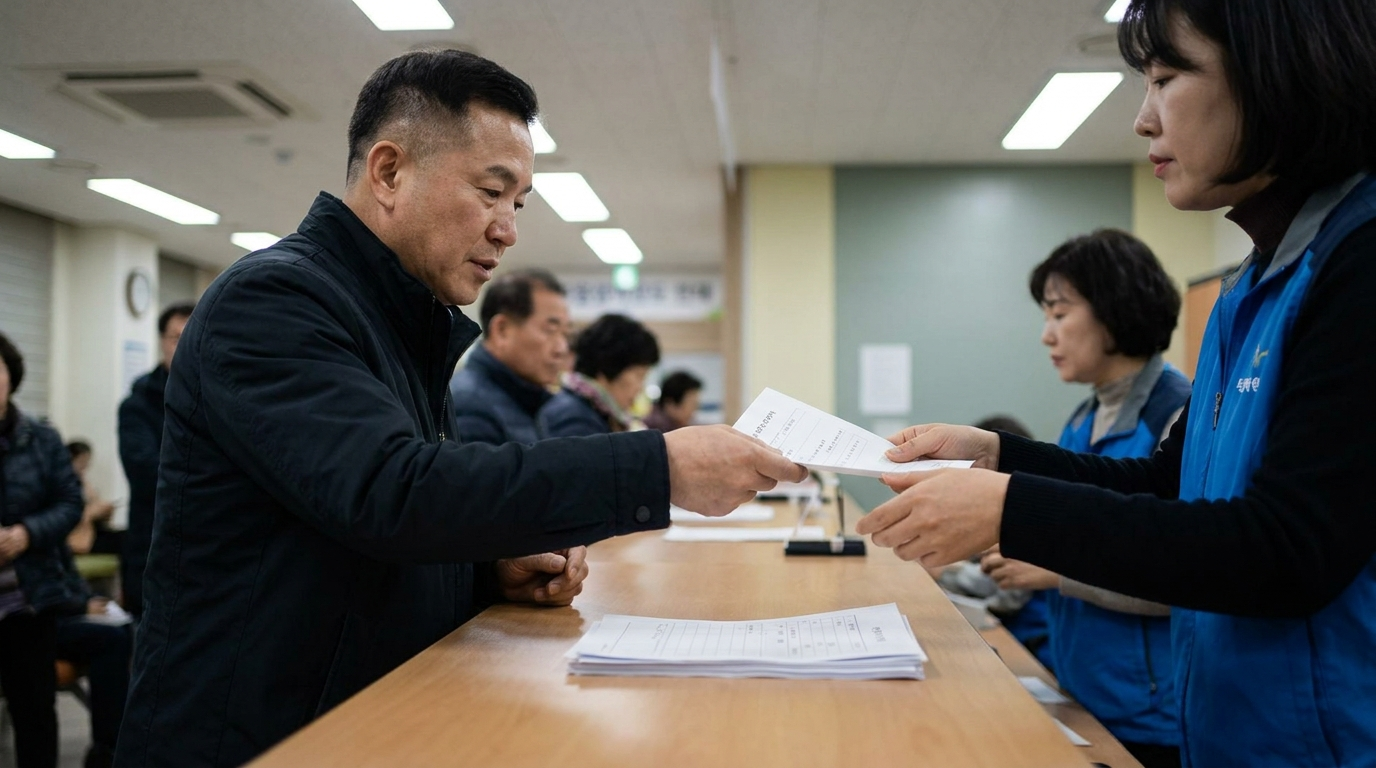 주민센터에서 서류 상담받는 사람