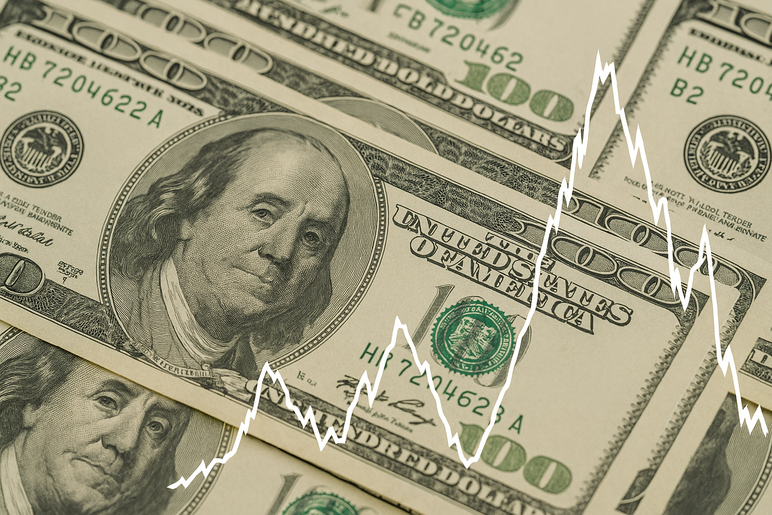 US dollar bills with crude oil price line chart overlay
