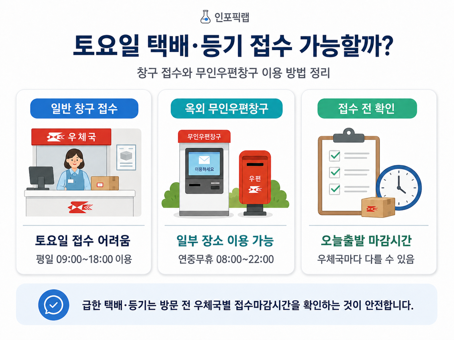 토요일 우체국 택배 등기 접수 가능 여부와 무인우편창구 이용 안내 이미지