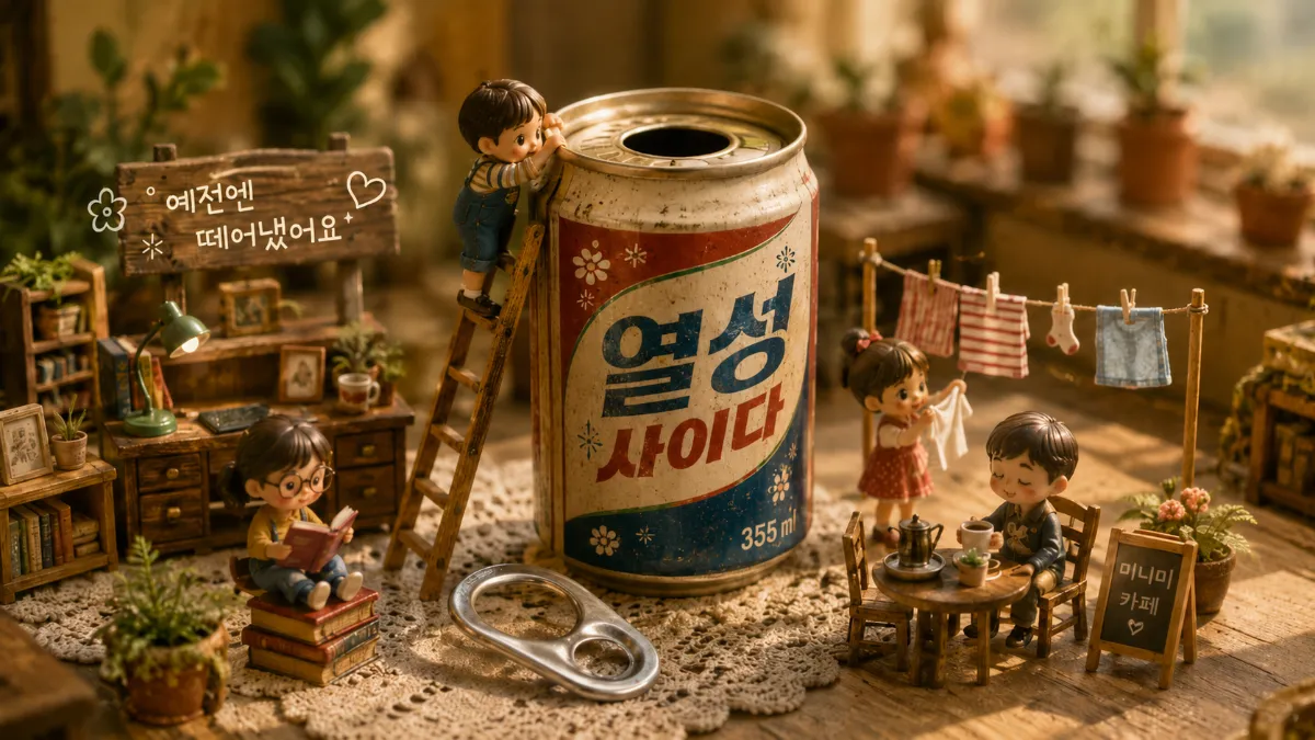 과거에 완전히 떼어내서 분리되던 빈티지 캔 음료 고리 모양