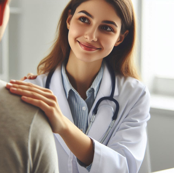 의사가 환자의 어깨를 검사하는 모습을 보여주는 이미지