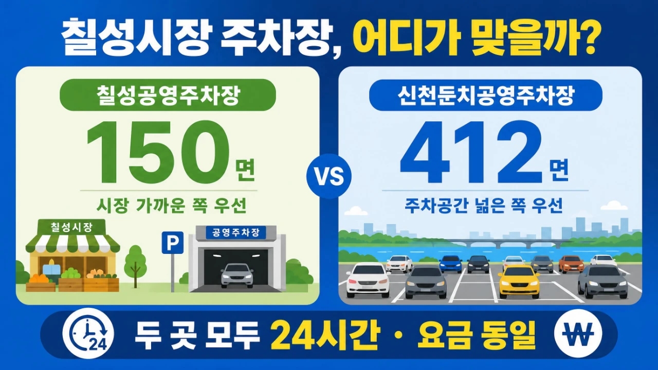 칠성공영주차장 150면과 신천둔치공영주차장 412면 주차공간 비교