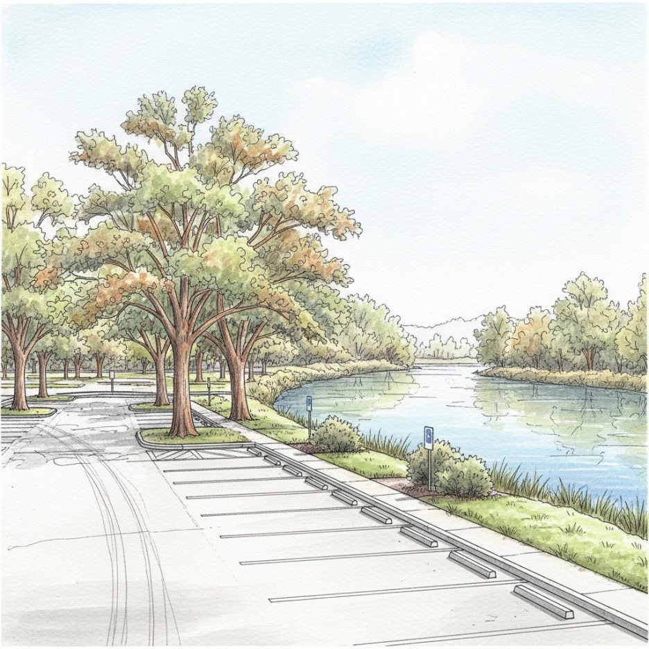 나들이객을 위한 넓고 쾌적한 인근 공영 주차장 모습