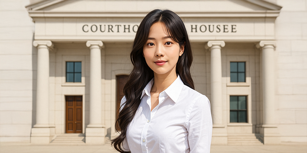 법원 앞에 서 있는 사람