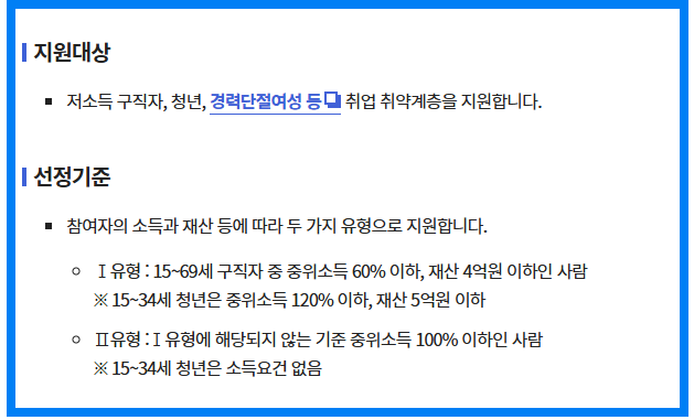 지원대상자와 선정기준을 나타낸 표