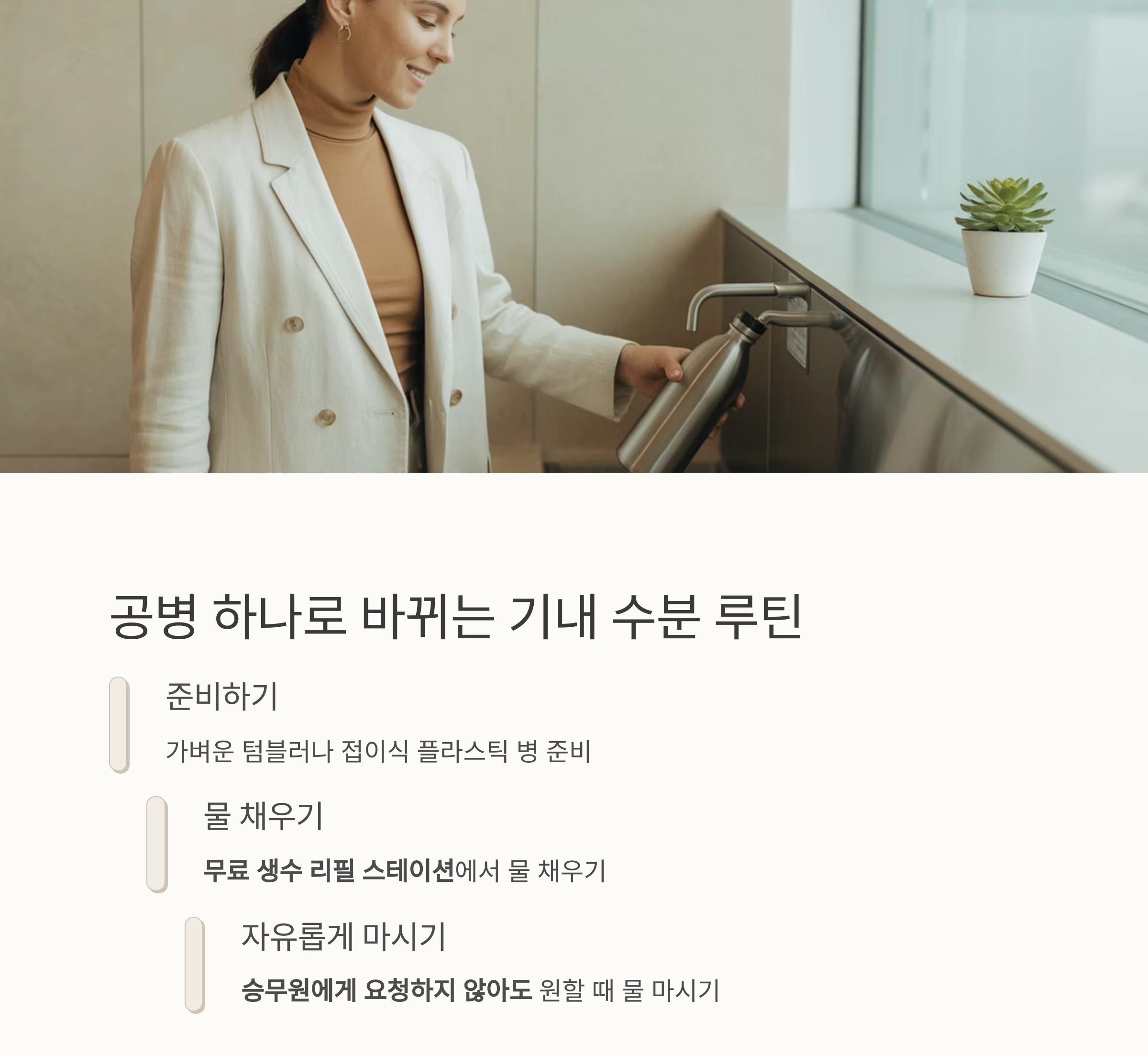 비행기에서 수분을 유지하는 스마트한 방법: 공병과 공항 생수대 활용하기