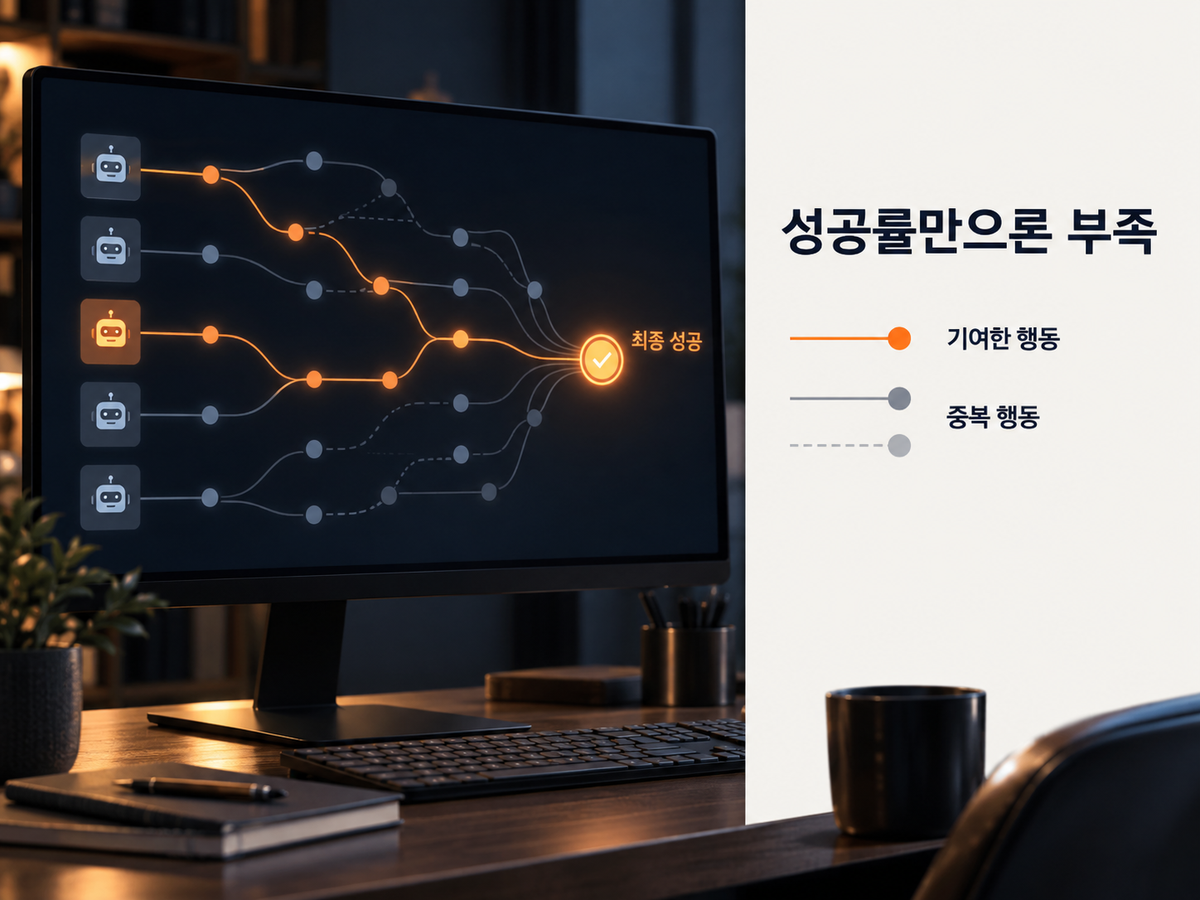 과제 성공률과 결과에 기여한 행동 비율이 서로 다른 질문임을 설명하는 이미지