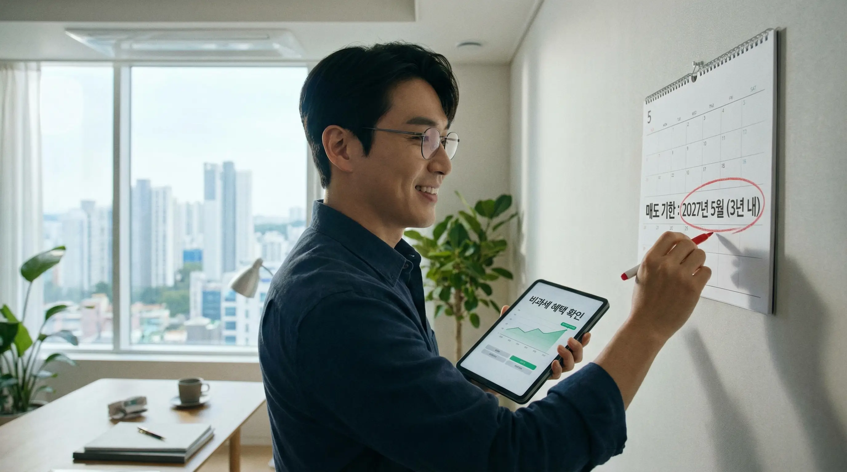 달력에 3년 이내 매도 기한을 표시하고 비과세 혜택을 확인하는 스마트한 모습