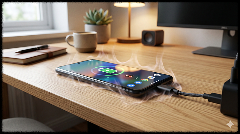 충전 중 스마트폰이 뜨거워지는 모습