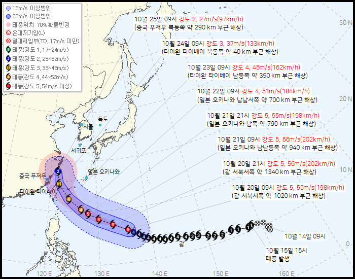 태풍 참피 북태평양 경로도와 오키나와 대만 위치 관계