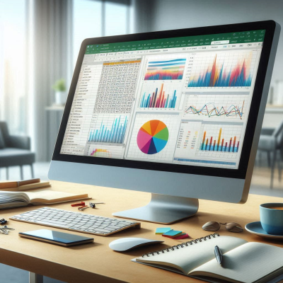 차트와 그래프가 포함된 스프레드시트 작업 중인 화면입니다.