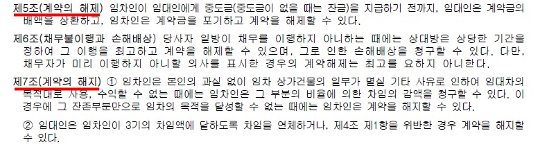 상가건물 임대차 계약서 계약의 해제 해지