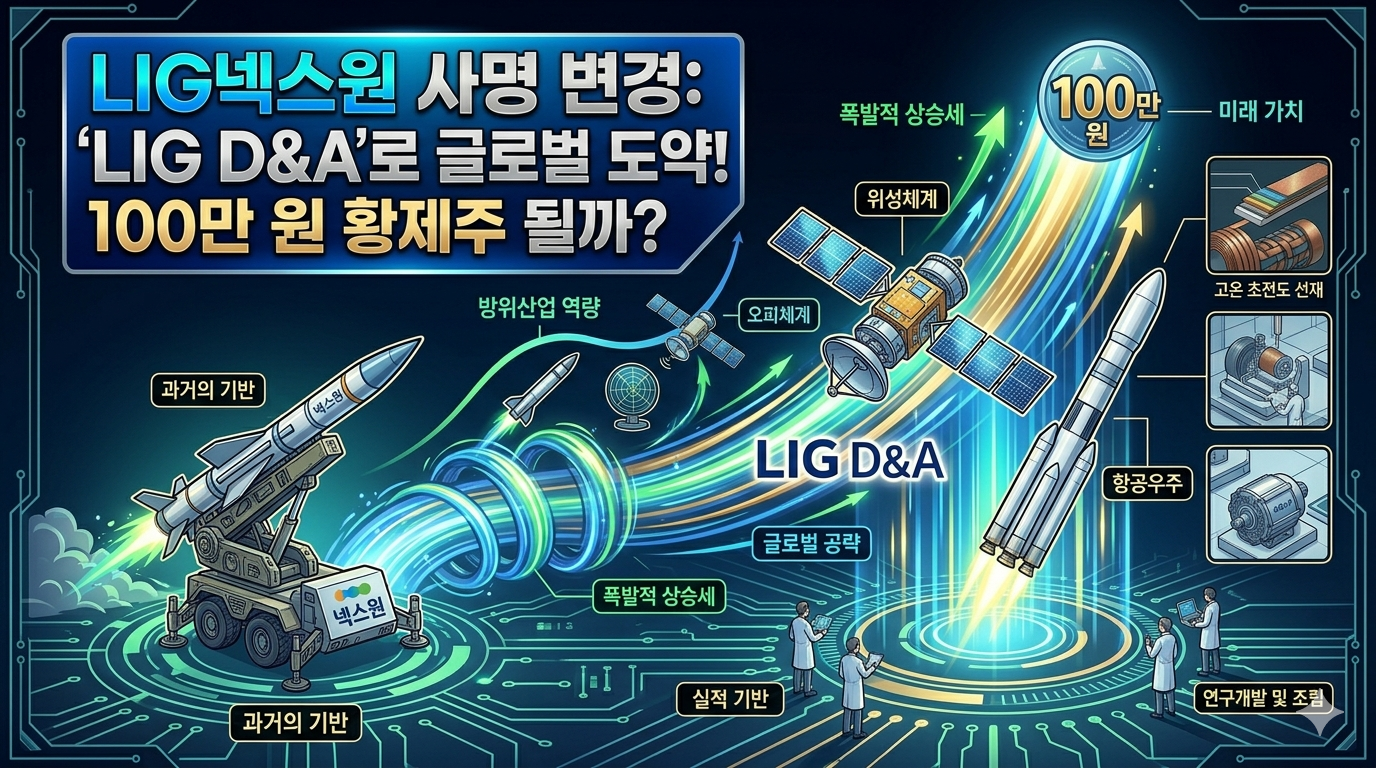 LIG D&amp;A 사명 변경 및 우주 항공 분야 도약을 분석한 주가 전망 인포그래픽 이미지