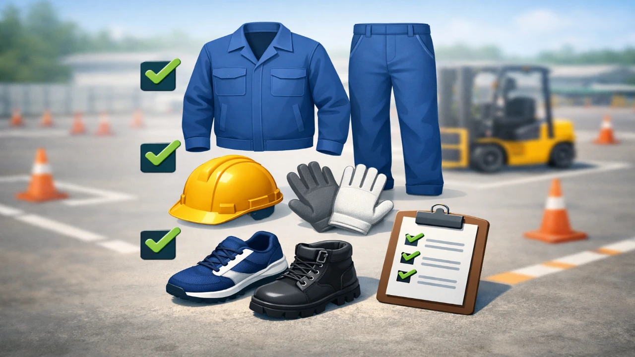 지게차운전기능사 실기 준비물과 복장 기준을 보여주는 이미지