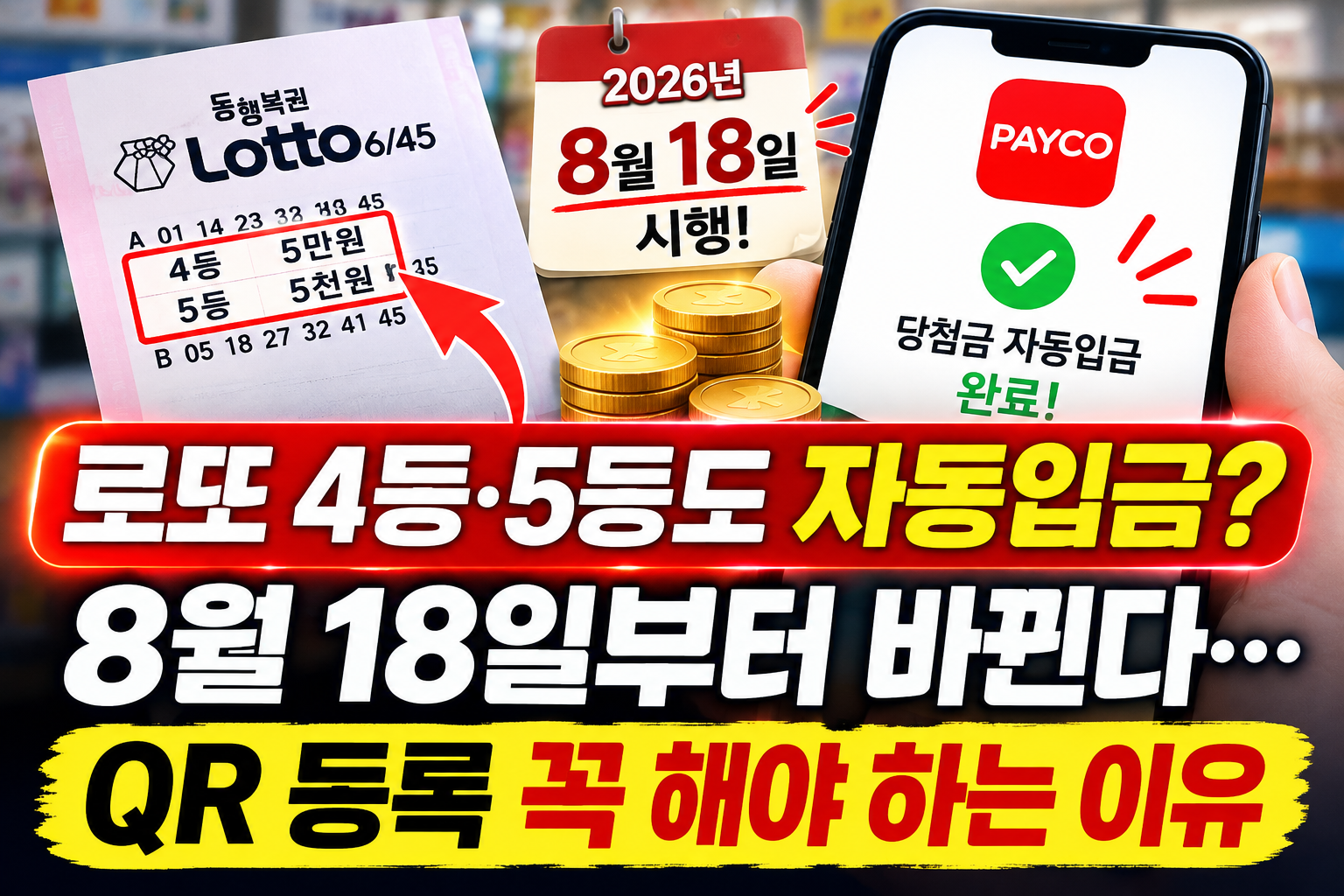 로또 QR 등록 당첨금 자동지급 8월 18일 시행 방법