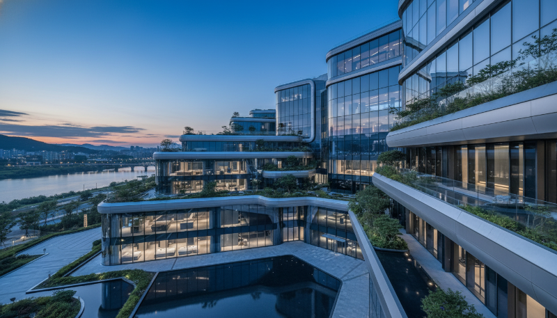 2026년 서울의 현대적이고 고급스러운 대규모 신축 아파트 단지 전경