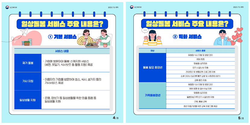 일상돌봄 서비스 신청대상, 신청방법, 지원내용 및 가격 총정리(중장년 가족돌봄청년)