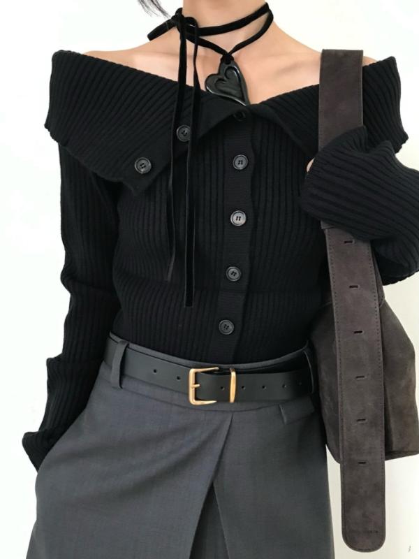 위아 바비니트 we are 오프숄더니트 골지니트