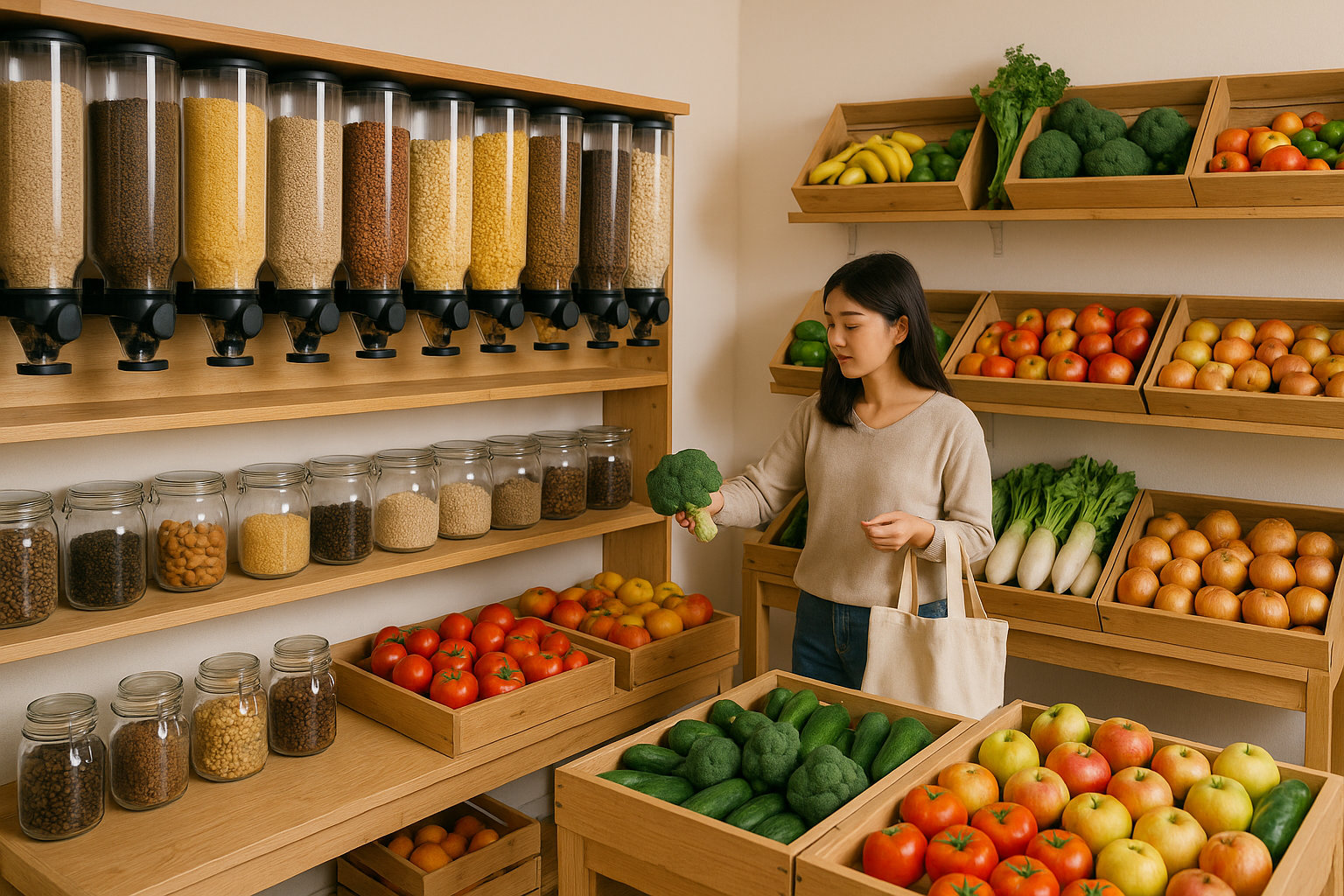 벌크숍에서 장보는 모습
