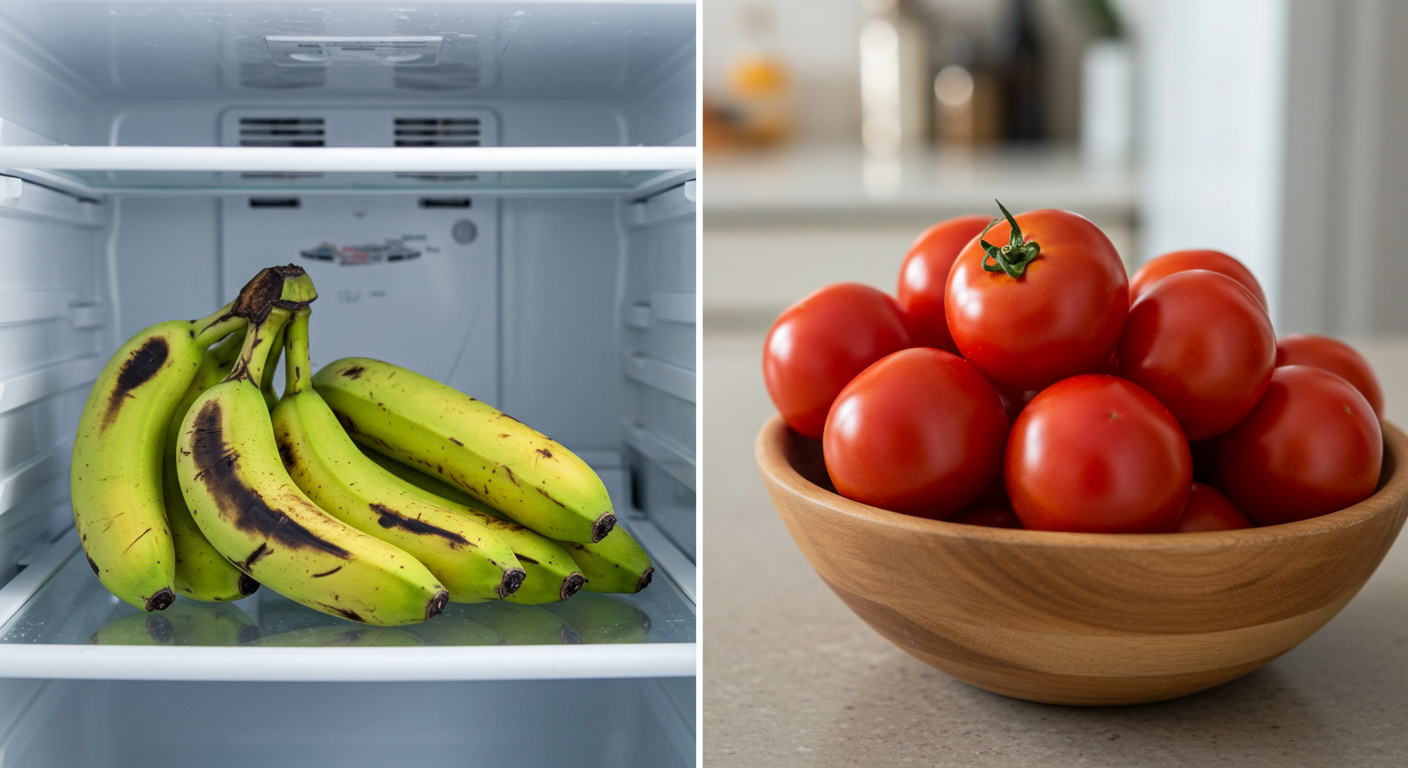 바나나: 냉장 보관 시 껍질이 검게 변하고