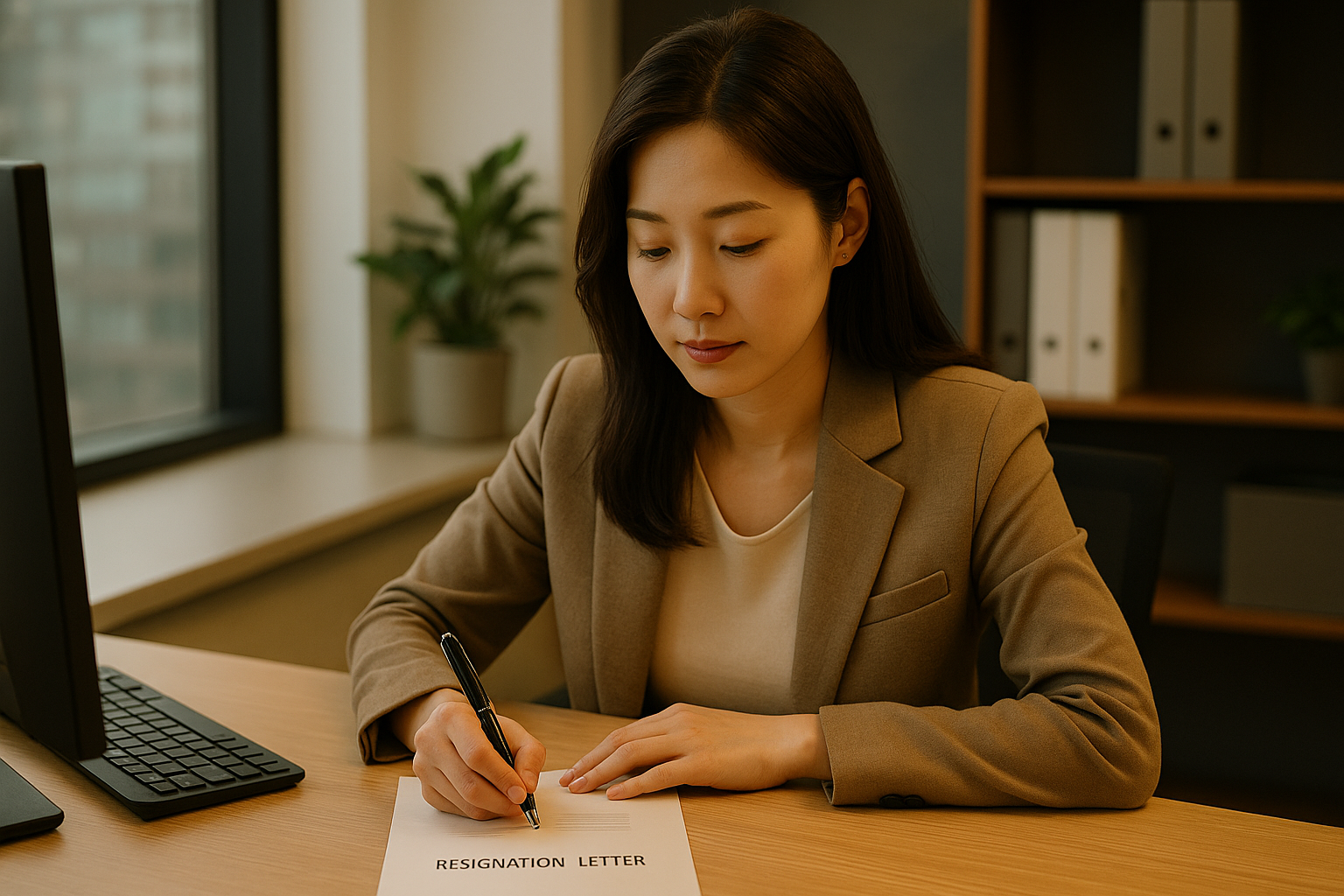 차분하게 사직서를 작성중인 직장인