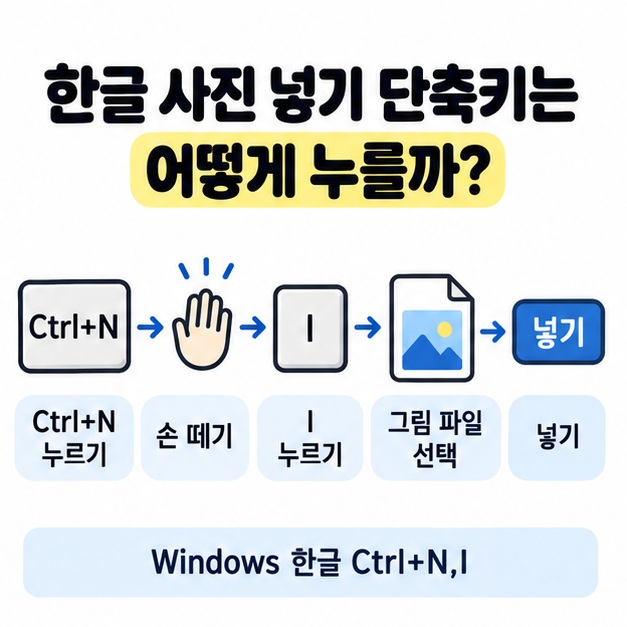 Ctrl+N,I를 눌러 그림 파일을 선택하고 삽입하는 순서를 보여주는 그림