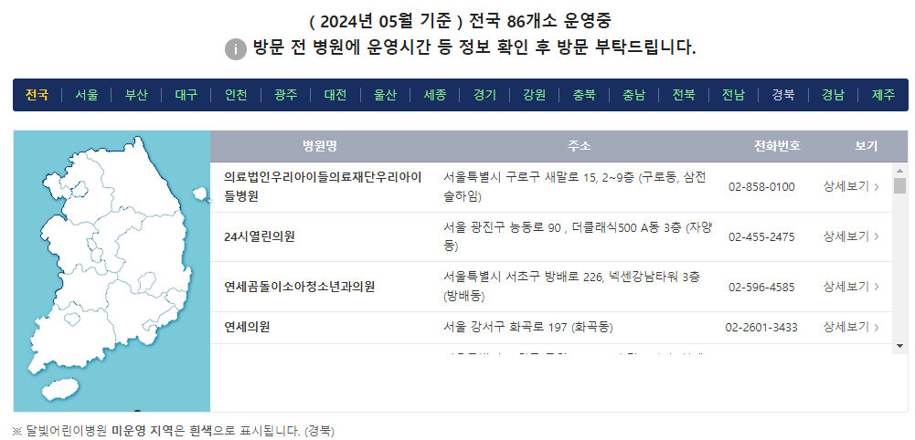 공휴일 진료 소아과 찾기