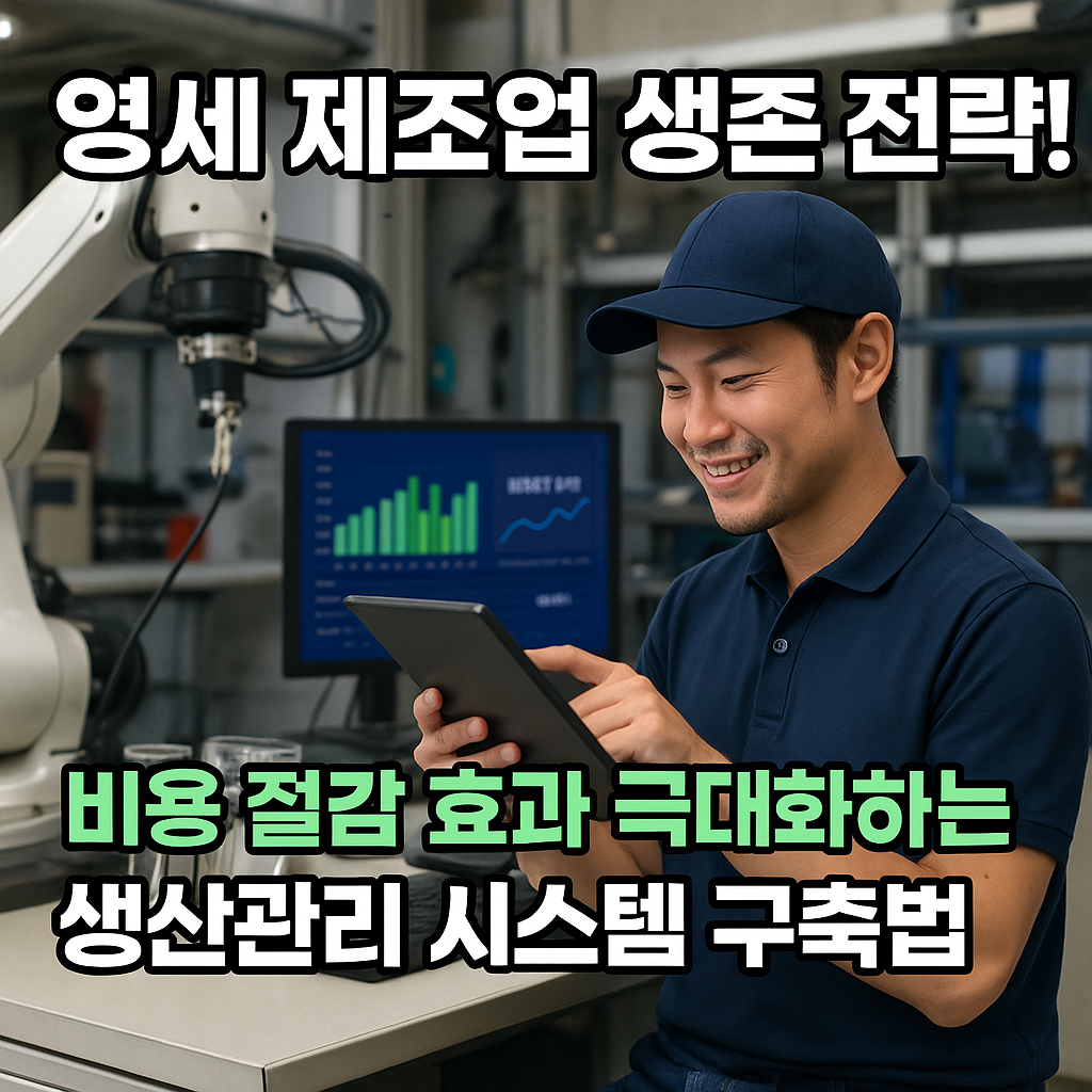 소규모 공장에서 태블릿으로 생산 현황을 점검하는 작업자