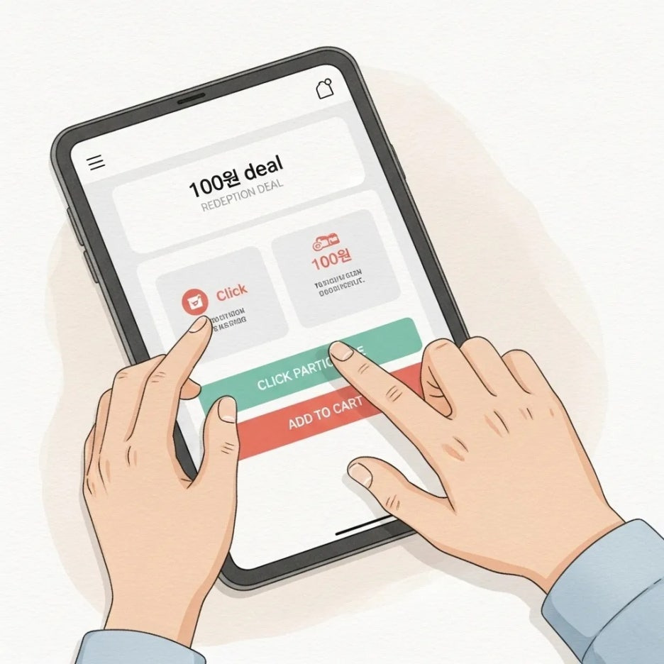 배민 앱에서 100원딜 참여 과정을 진행하는 모습