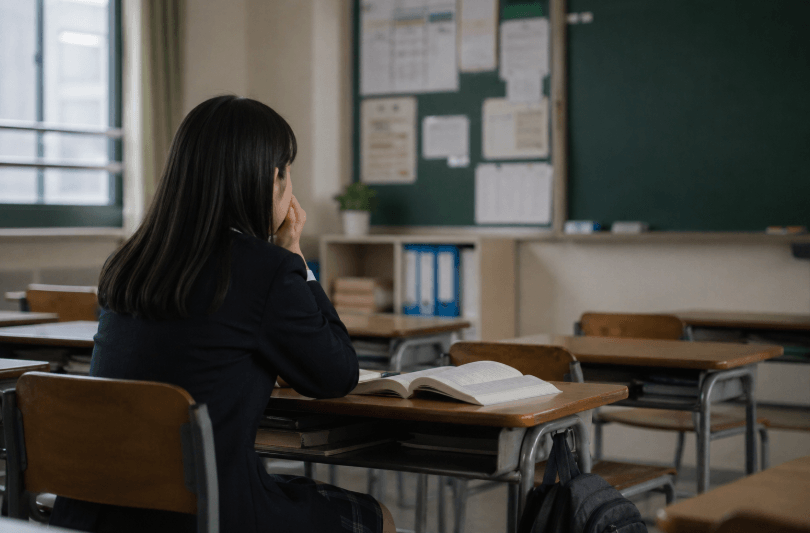 일반고 여학생이 책상에 앉아 있는 모습