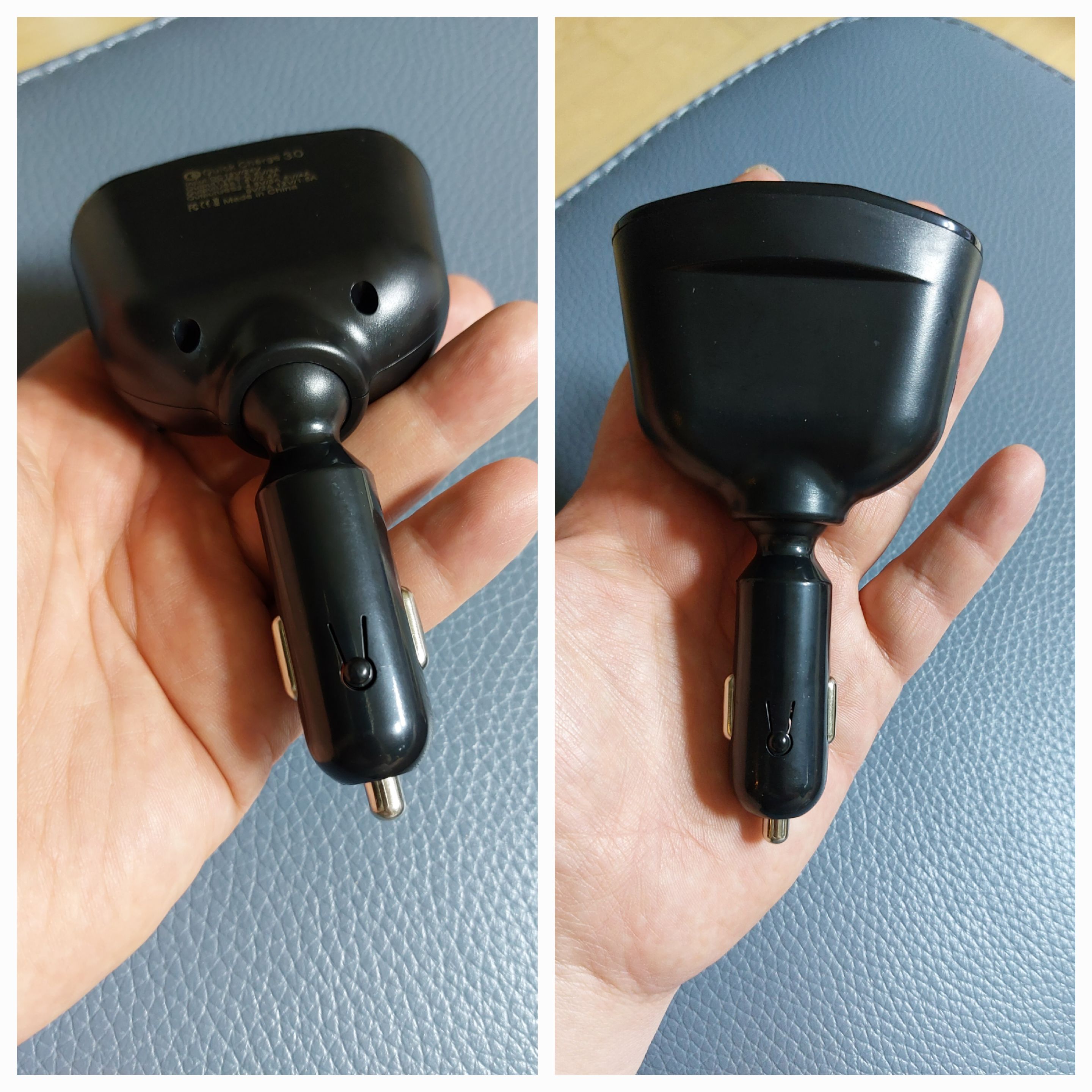 시거잭 충전기의 몸통과 소켓부분이 사진과 같이 각도를 조절해서 사용이 가능하다.