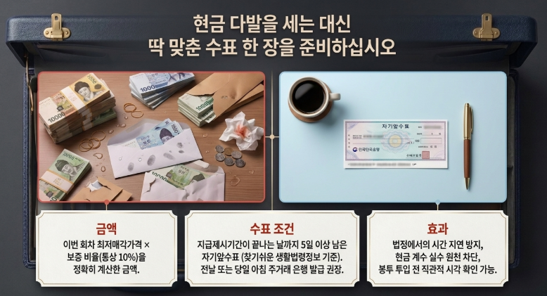 현금 다발을 세는 대신 딱 맞춘 수표 한 장 준비하세요.