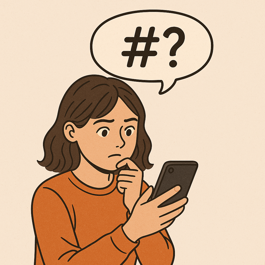 인스타에 올릴 해시태그를 고민하는 소녀