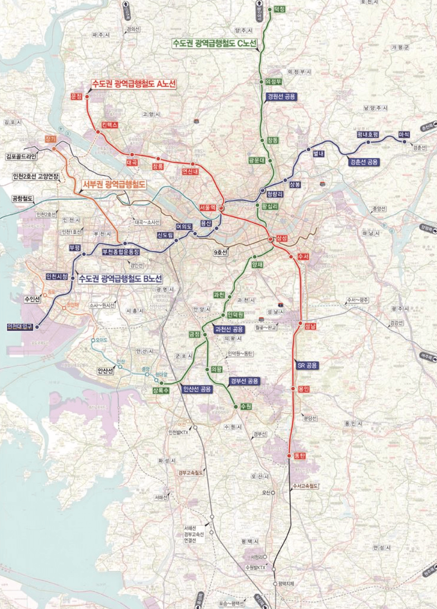 GTX A B C 노선도 및 수혜 아파트 단지 분석 대표 이미지
