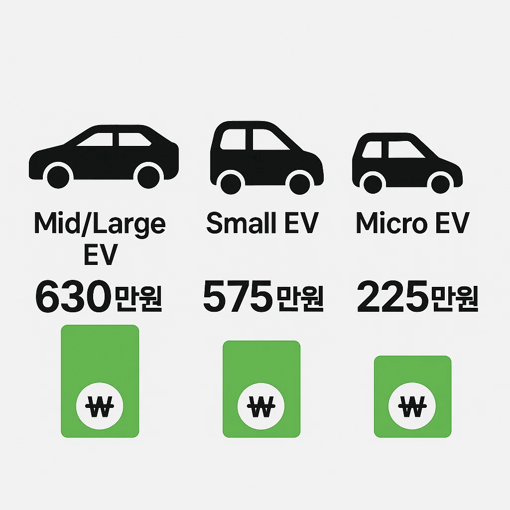 중형, 소형, 초소형 전기차별 보조금 금액 인포 이미지