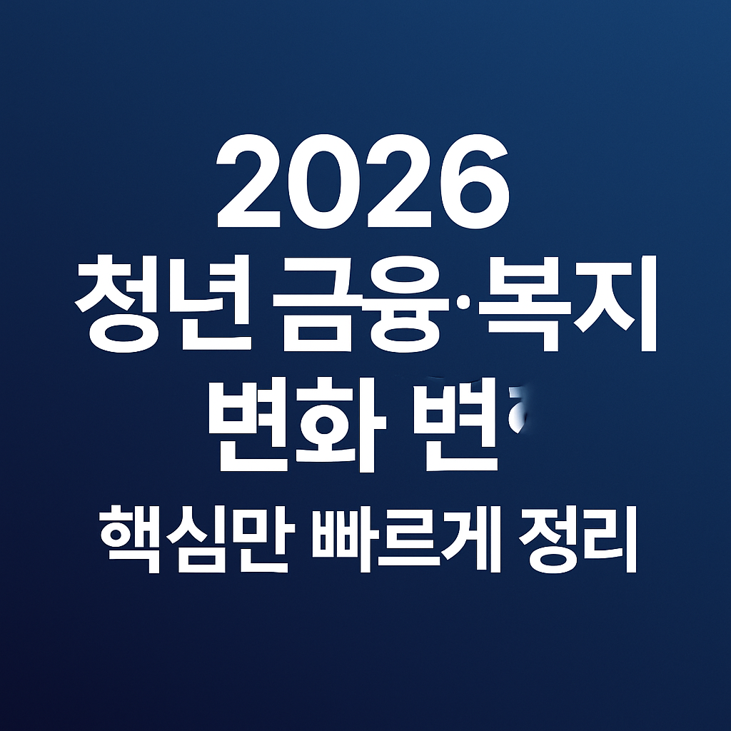 2026 청년 금융&middot;복지 변화 핵심만 빠르게 정리 썸네일 이미지, 인디고 블루 그라데이션 배경과 굵은 흰색 텍스트 구성