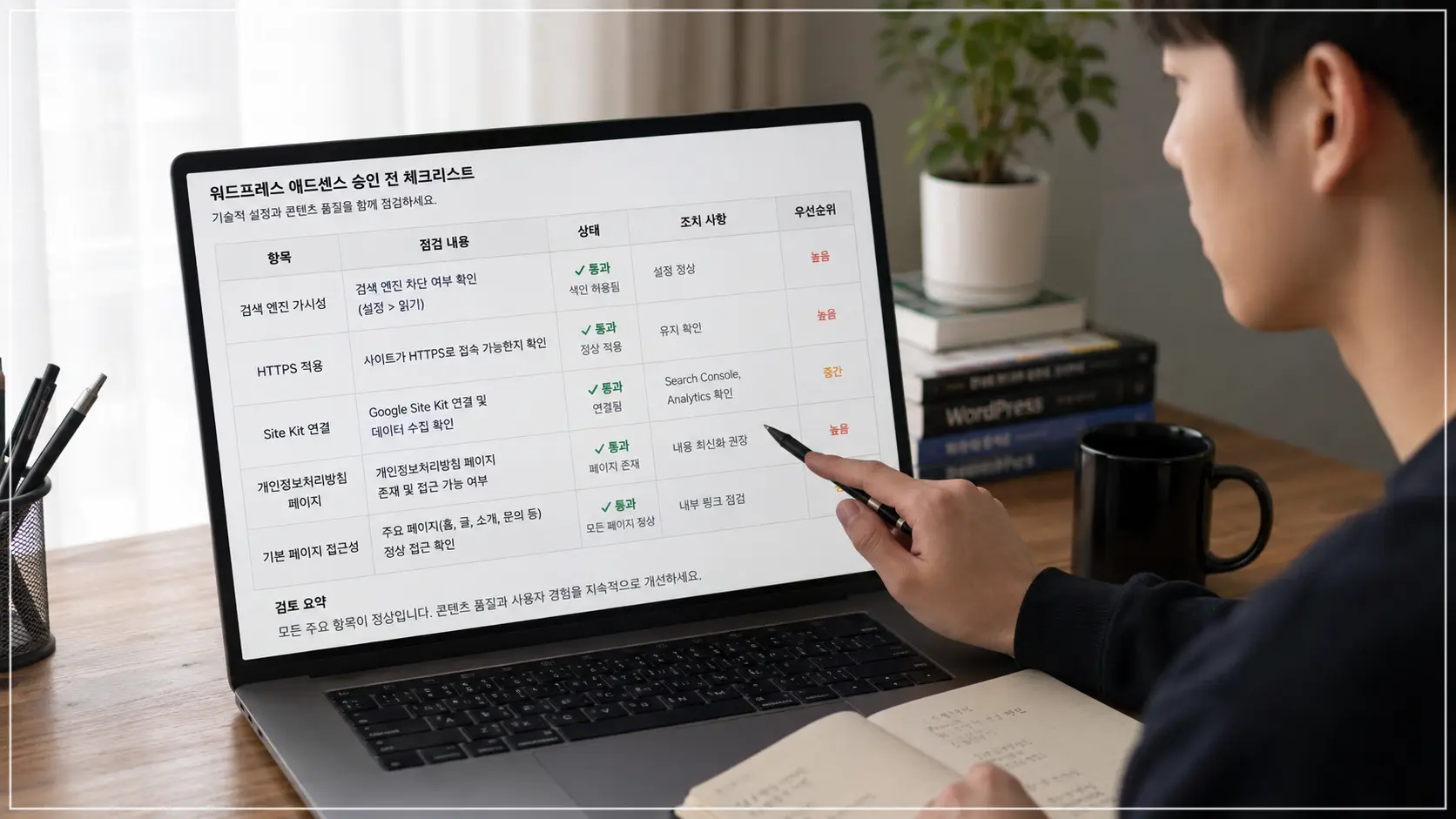 워드프레스 애드센스 신청 전 검색 엔진 표시 HTTPS Site Kit 개인정보처리방침을 점검하는 표