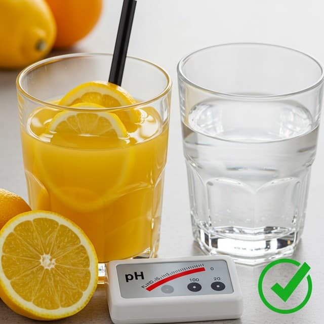 과일주스 산성도와 물로 중화 비교