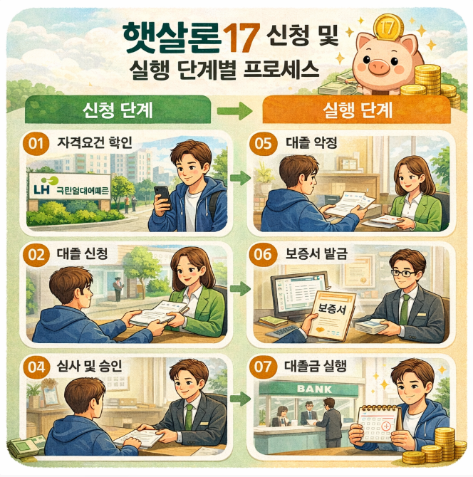 햇살론17 신청 및 실행 단계별 프로세스 안내도