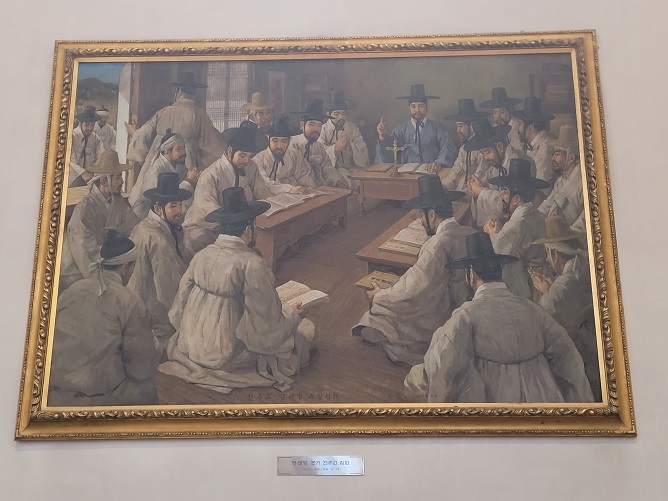 김태 선생님의 '명례방 천주교 집회' 그림 원본이 명동성당 안에 있습니다.