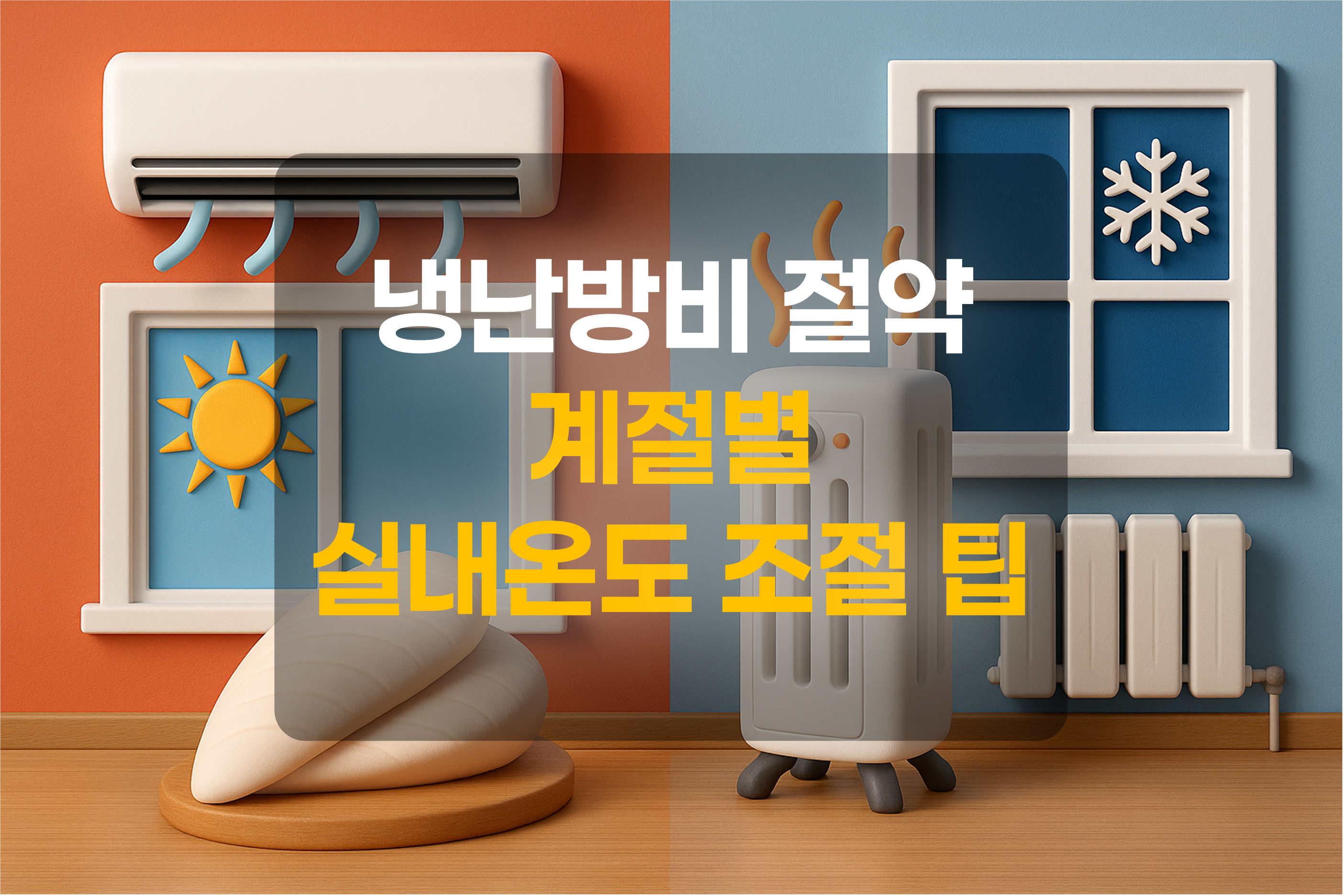 계절별 이미지와 냉난방 가전제품을 표현한 그림