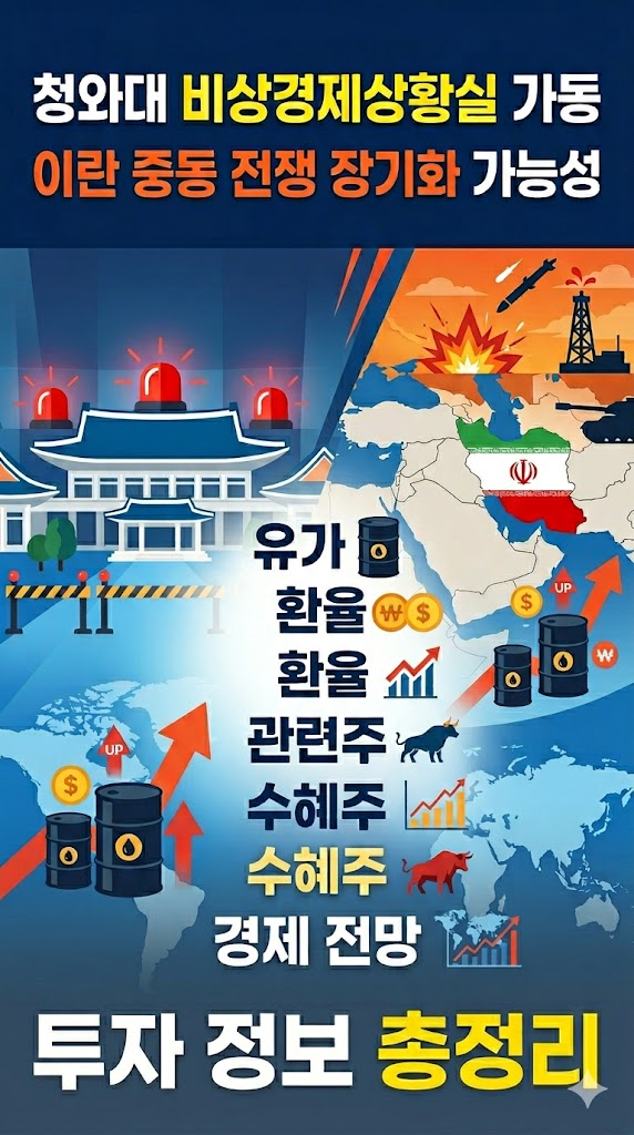 청와대 비상경제상황실 가동과 이란 중동 전쟁 장기화 가능성, 관련주, 수혜주, 유가, 환율, 경제 전망, 투자 정보 총정리