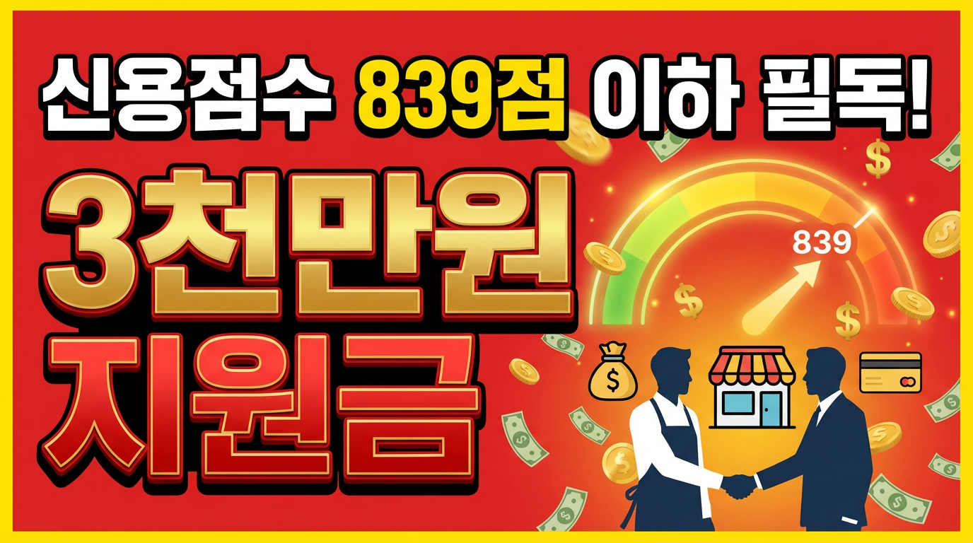 신용점수 839점 이하 소상공인 3천만원 지원금 신청방법 완벽 가이드 썸네일