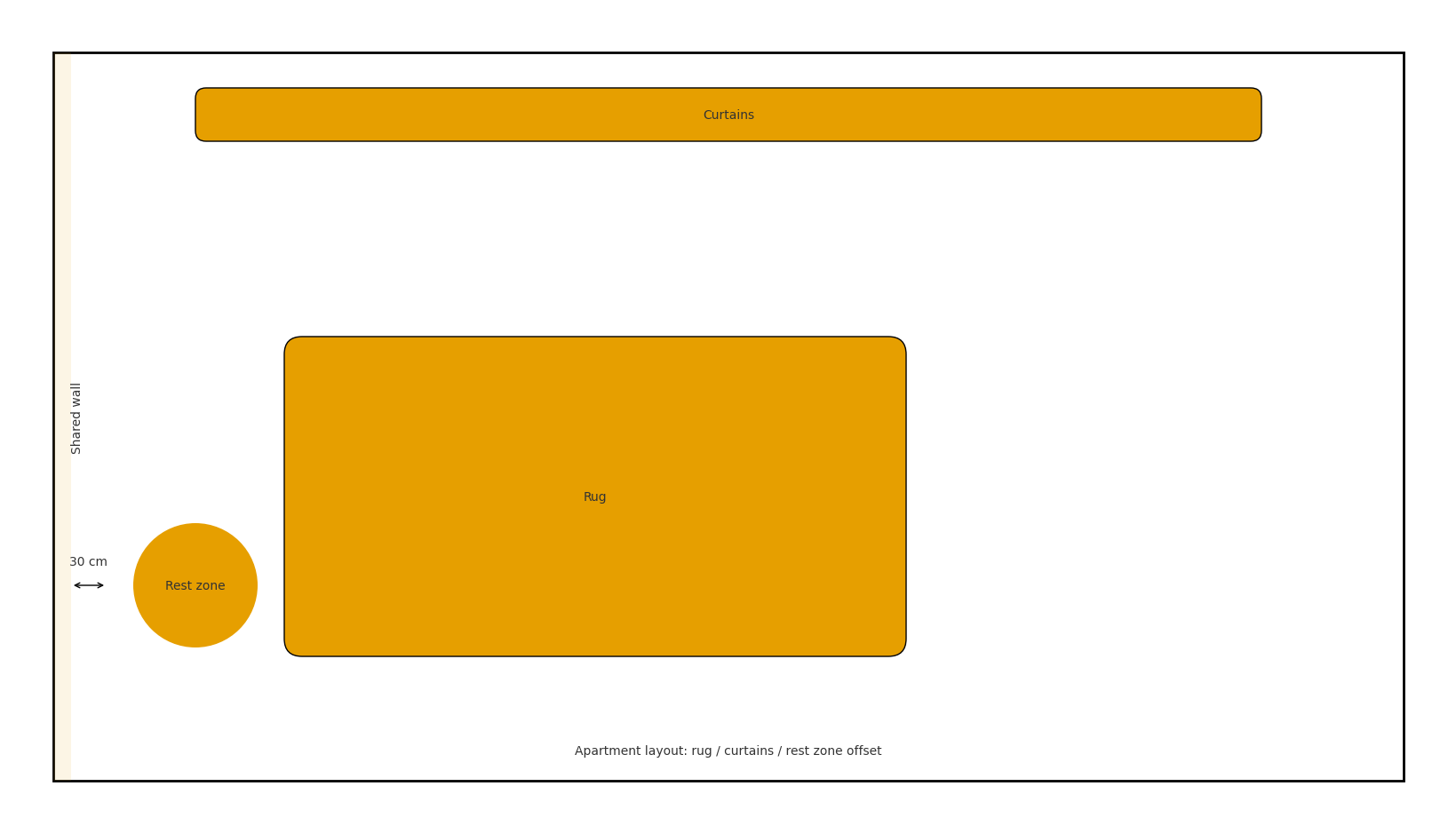 러그·방음 커튼·휴식존 30cm 이격 아파트 배치 예시