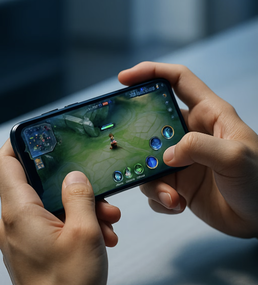 게임에 몰두한 엄지의 소리 없는 비명