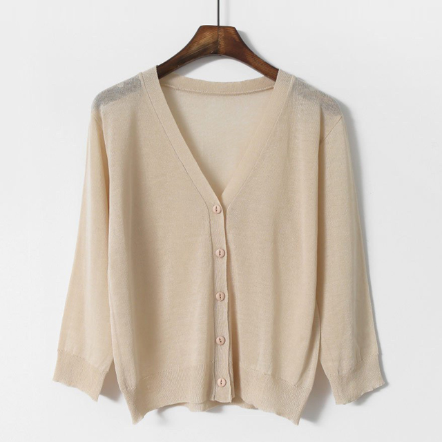 브이넥 기본 미니 시스루 크롭 니트 숏 여름 가디건