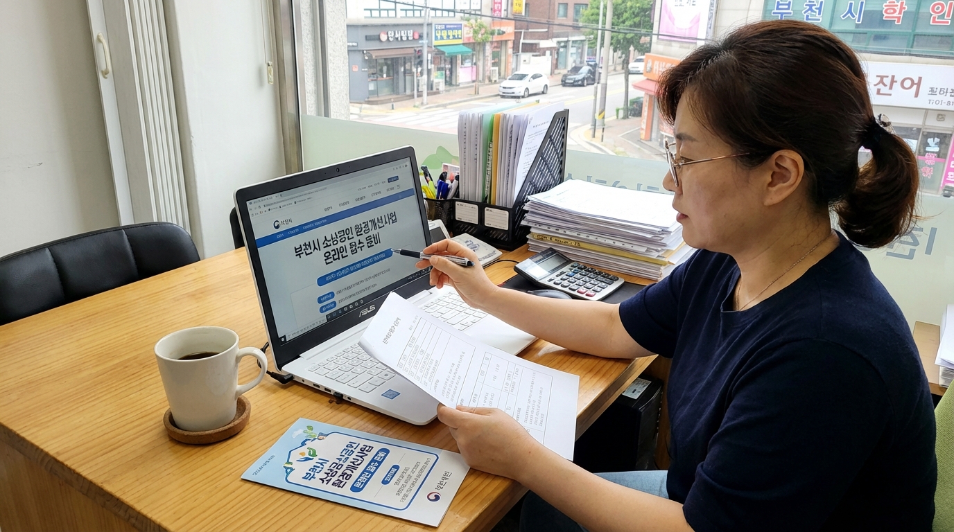 부천 경영환경개선사업 온라인 신청을 준비하는 모습