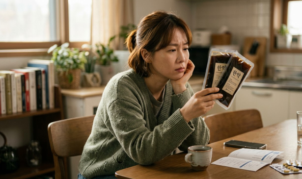 다이어트 한약을 복용할까 고민하고 있는 여성