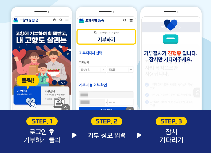 고향사랑기부온라인 방법(출처:행정안전부 고향e음 홈페이지)