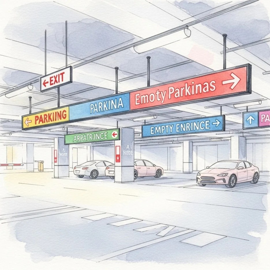 넓고 잘 정리된 인스파이어 아레나 주차장 모습.